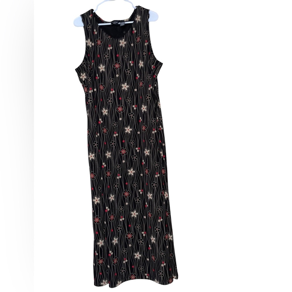 George Size 22W/24W Sleeveless Brown Dress w/ Cream & Red Flowers